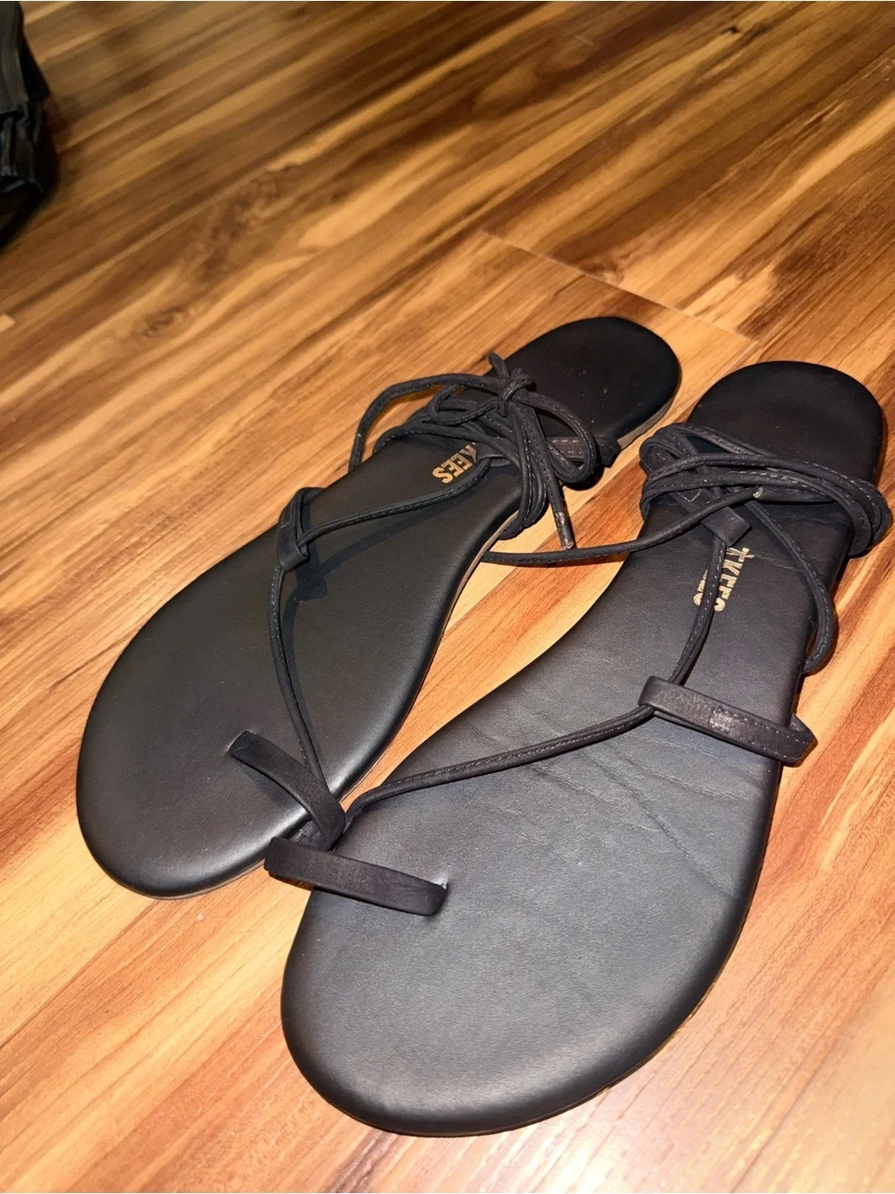 TKEES Black Strappy Lace-Up Toe Loop Sandals